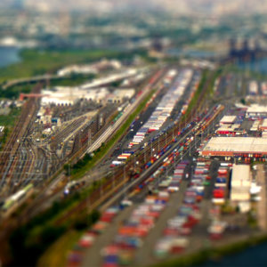 Tilt-Shift Port, Container Cars, Railroad; Supply Chain.