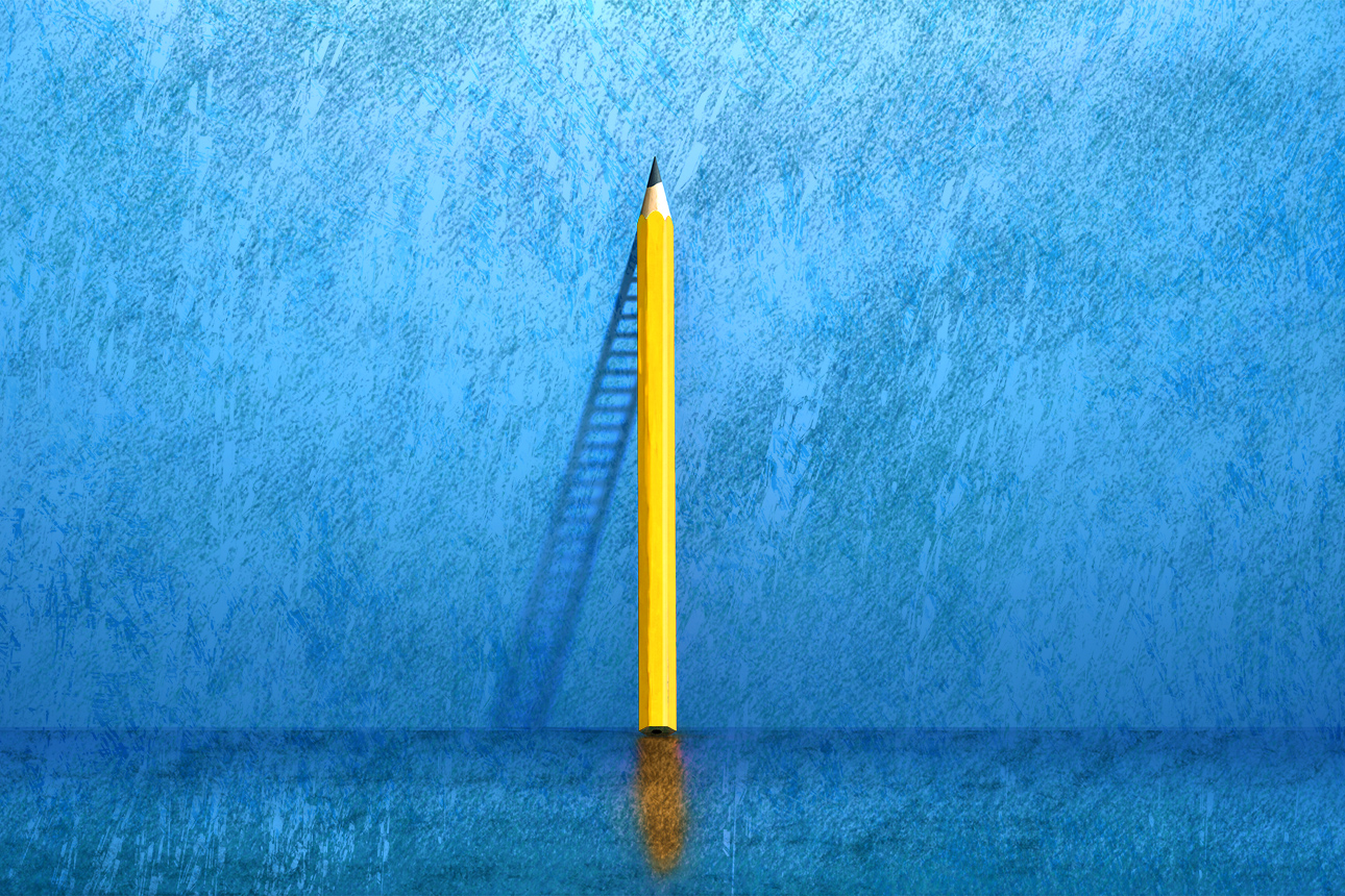 pencil with shadow in the shape of a ladder with textured background