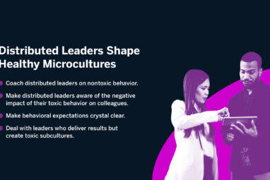 Distributed Leaders Shape Healthy Microcultures: Coach distributed leaders on nontoxic behavior; Make distributed leaders aware of the negative impact of their toxic behavior on colleagues; Make behavioral expectations crystal clear; Deal with leaders who deliver results but create toxic subcultures.